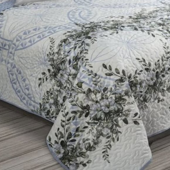 New Oasis Blue KING Size 3 Piece Beautiful Floral Quilt Set - Picture 4 of 4